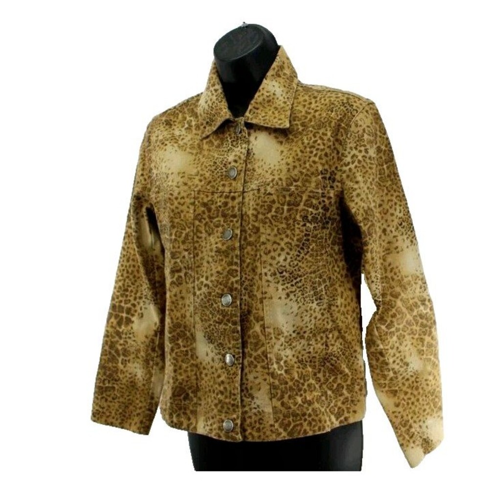 Chico's Design Leopard Print Cotton Jacket Adjustable Band Waist‎ Chico Size 2